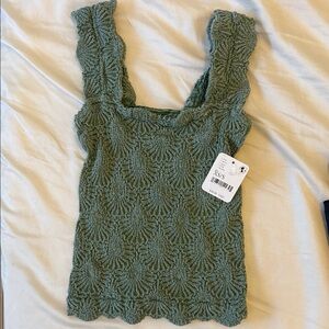 Free people love letter Texture Green Square-Neck Tank Top
